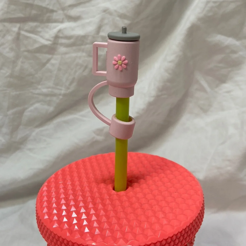 SHEIN 2 silicone straw cover cap for Stanley Cup. Pink & black straw toppers. - Picture 2 of 16